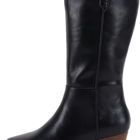 Cowboy Mid Calf Western Boots Fashion Square Toe Low Stacked Heel Pull On Handle - Picture 3 of 9